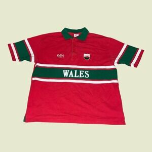 Vintage Cotton Traders Wales Rugby Polo Dragon Team Shirt Men's XL Red Green